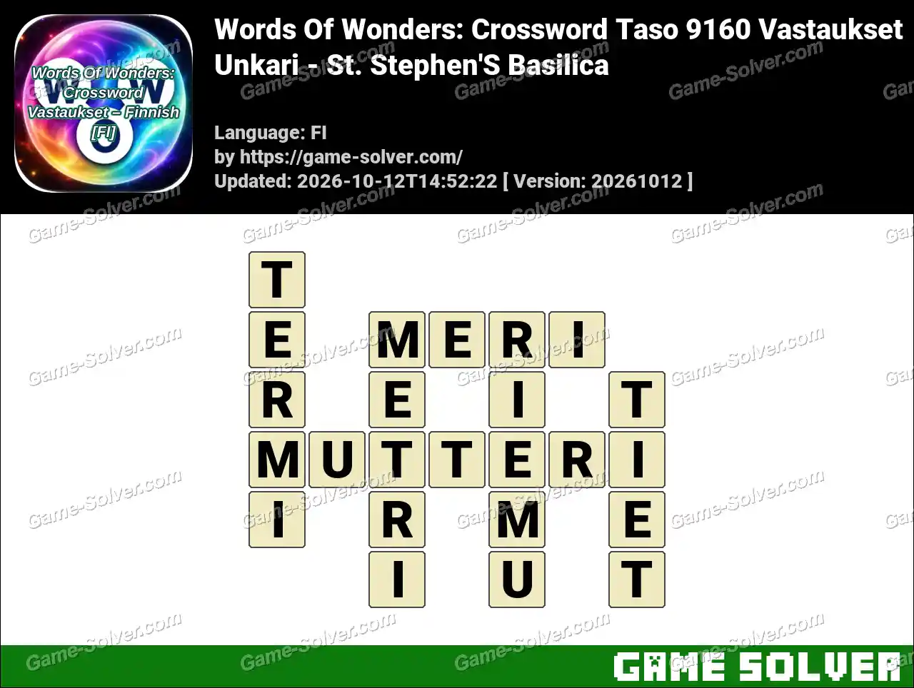 Words Of Wonders: Crossword Taso 9160 Vastaukset – Unkari – St. Stephen’S Basilica